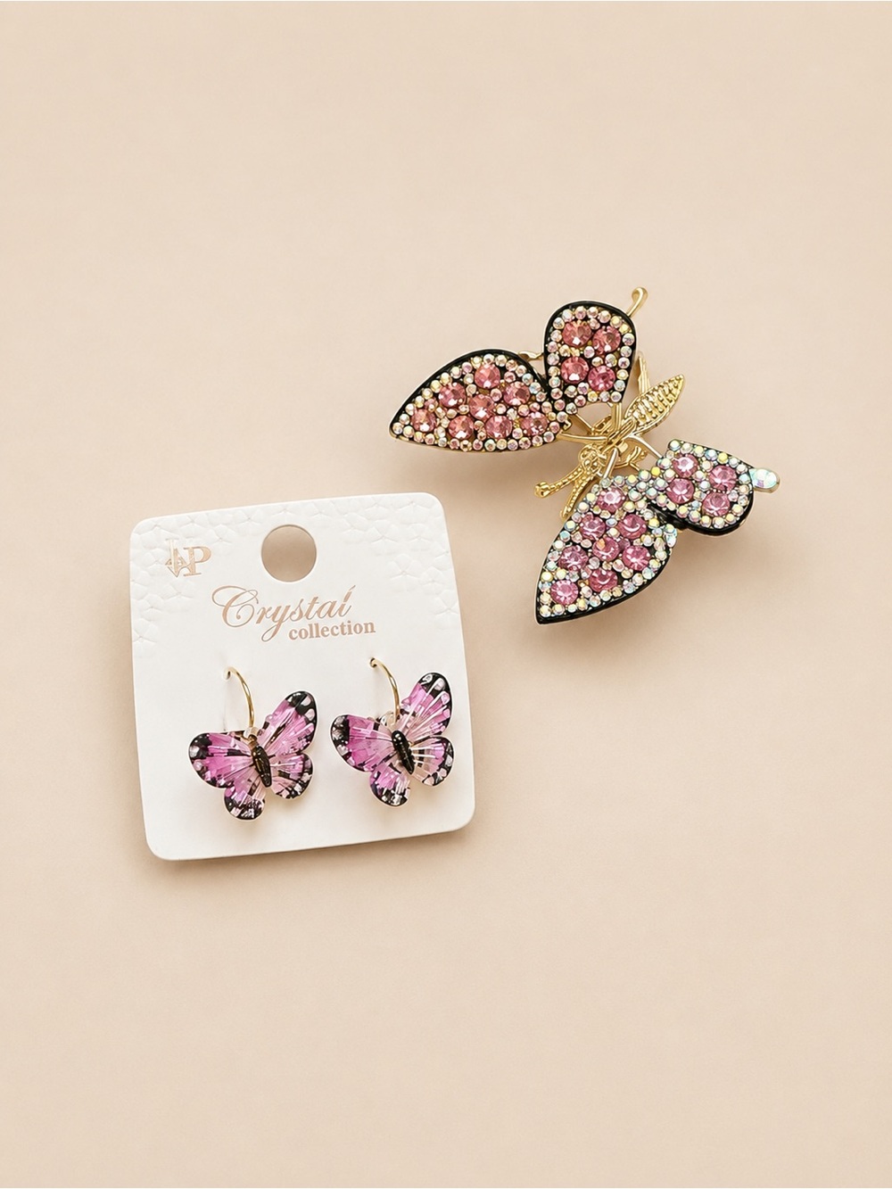 NWT Pink Butterfly Jewelry Bundle – Hair Clip & Earrings Set